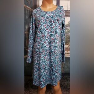 LAND’S END floral ditzy print long sleeve round neckline soft NEW size M